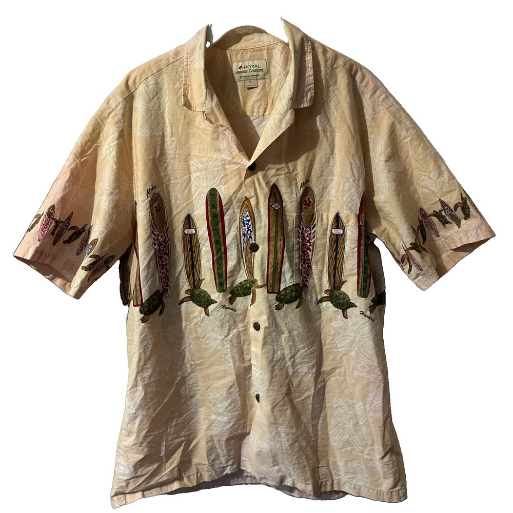 Royal Hawaiian Creations Shirt Men's XL Surfboard Turtle Aloha Hawaiian Made USA